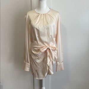 NWT Cream Marble Long Sleeve Satin Dress